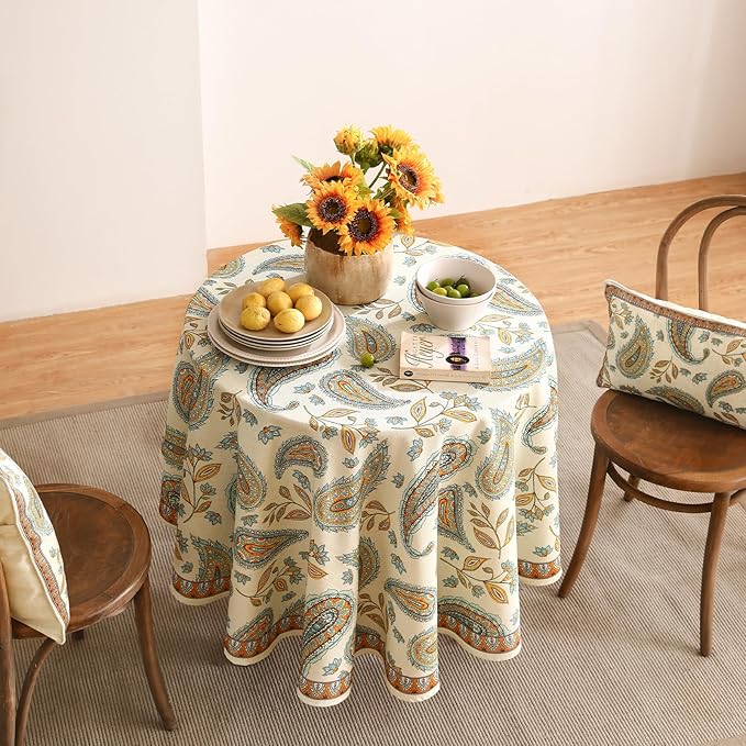 patdrea Designer Vintage French Small Table Cloth for Round Table,Italian Floral Tablecloth,Home Cover Fall Dacorative for Kitchen,Dining,Christmas,Thanksgiving,Tea Party,Diameter 55"-Lysaniya