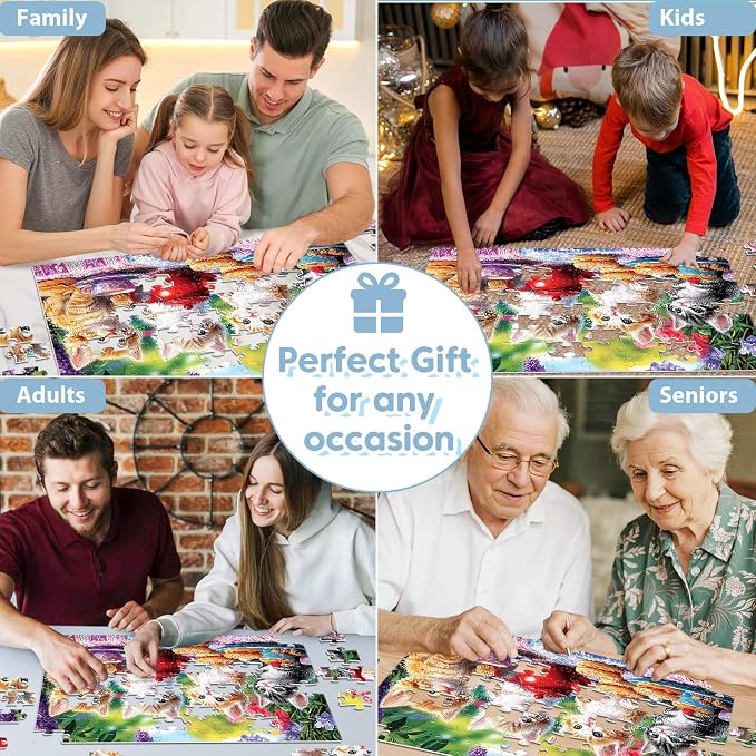 100 Piece Puzzles for Kids Ages 4-6, Kittens' Tea Time Jigsaw Puzzle, Educational Fun for Kids Ages 6-8 & 8-10, Large Piece Puzzles for Seniors & Adults, Creative Puzzle for Family Activities