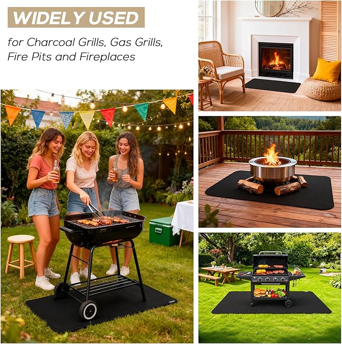 40 x 60inch Under Grill Mat for Outdoor Grill, Double-Sided Fireproof Grill Pad,Perfect for Outdoor Barbecue Spots,Fireproof, Waterproof Grill Floor Pads Fire Pit Mat Fireplace Mat