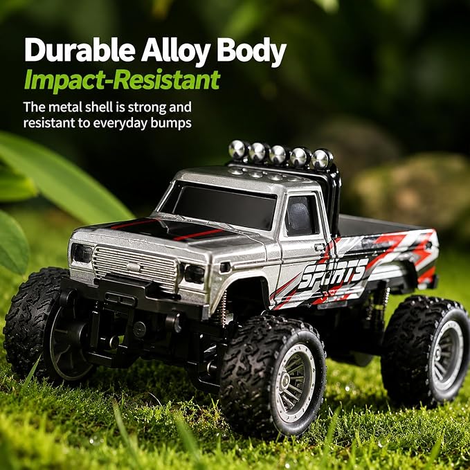 1:64 Scale Mini Remote Control Monster Truck with Trailer | 2.4GHz & App Dual Control, Alloy Mini RC Car with LED Lights, Portable Pocket Toy Car for Kids & Adults, Gift for Boys (Pink)