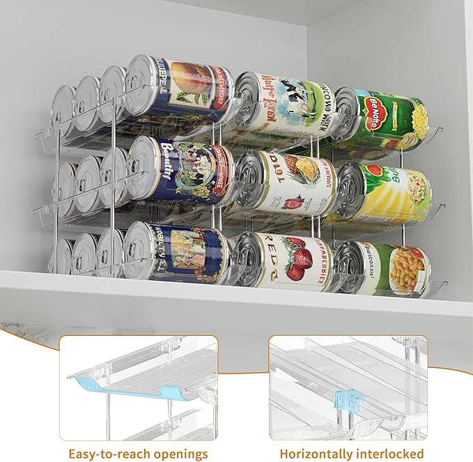 LXLXXL Can Organizer For Pantry Canned Food Goods Organizer For Cabinet Clear Automatic Rolling Can Storage Organizer Pantry Holders Rack, Holds Up to 36 Cans