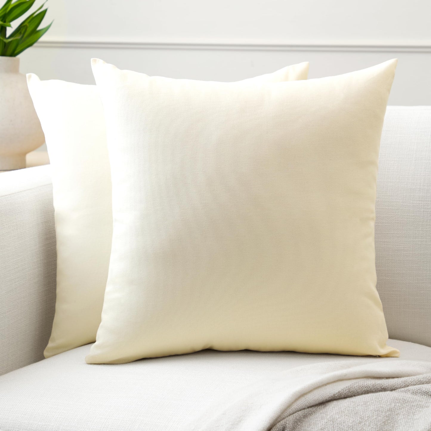 Encasa XO Throw Pillow Covers 18x18 in Set of 2 Natural | No Inserts | Cotton Pillow Covers for Living Room, Bed, Sofa, Couch | Decorative Cushion Covers with Improved Zippers