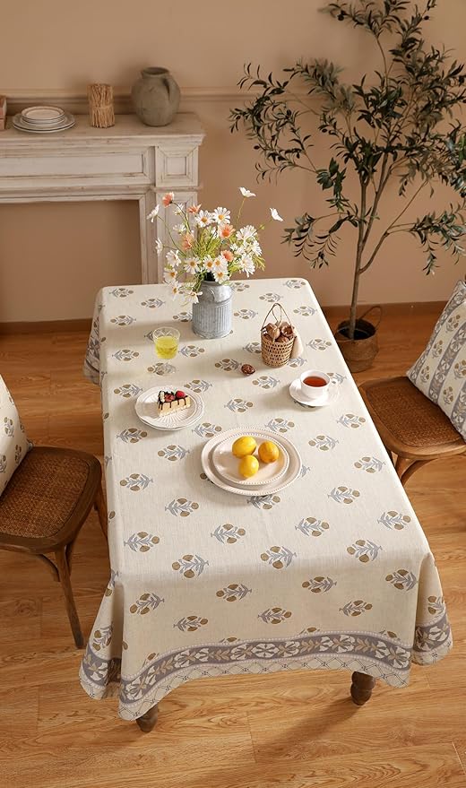 patdrea Designer French Beige Tablecloth for Square Table,Vintage Linen Yellow Floral Pattern Tablecloths,Decoration Table Cover for Kitchen Dining Christmas,Thanksgiving,67"x67"-Istana a