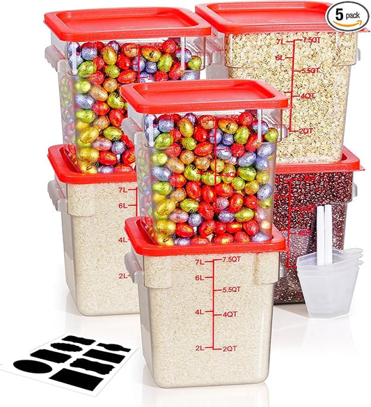 8QT NSF Food Storage Containers: 6PCS[Food Grade][Hot&Cold Resistant] Clear Food Storage Containers with Scales Handles for Home Restaurant Kitchen Storage Pizza Proof Dough, BPA Free (N3)