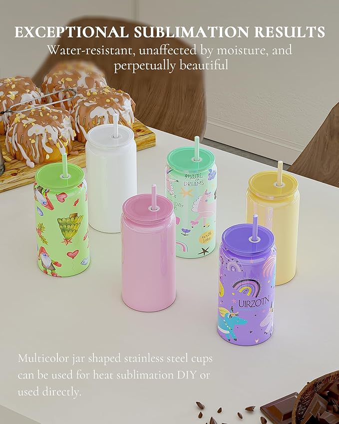 Glass Cups with Lids and Straws, 16oz Stainless Steels Cups, Beer Cups, Iced Coffee Cup, Smoothie Cup, Sublimation Tumbler, White (Smooth Polished Finish, Sublimatable)