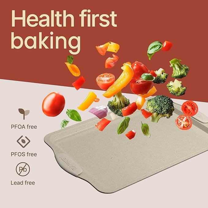 BAKKENMASTER 6-Piece Deluxe Nonstick Baking Pan Set - Professional Grade Carbon Steel Bakeware with White Marble Coating & Silicone Handles