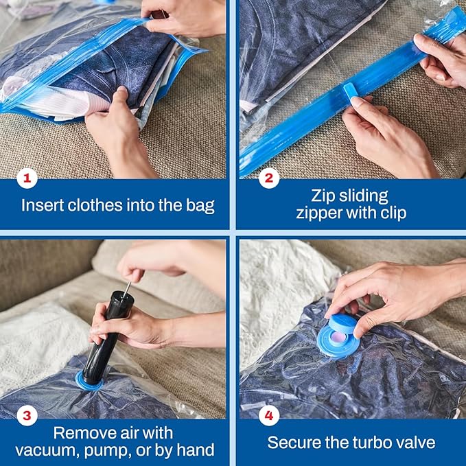 Spacesaver 4 Pack Jumbo Vacuum Storage Bags for Blankets & Clothes – Jumbo Vacuum Sealed Compression Bags with Hand Pump – Space Saver Storage Bags for Bedding, Moving, Travel & Organization
