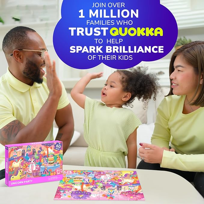 QUOKKA Puzzles for Kids Ages 4-6 – 60 Piece Jigsaw Puzzles for Toddlers Ages 3-5 with Unicorns – Quiet Time Toy for Preschoolers 2-4 – FSC Certified Educational Learning Game for Boys and Girls