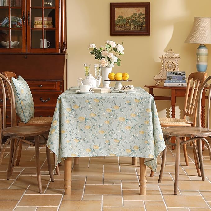 patdrea Designer Linen Green Tablecloth for Rectangle Table,Vintage Yellow Fruits Pattern Extra Long Table Cloth,Decoration Cover for Kitchen Dining,Christmas,Thanksgiving,Party,63"x110"-Ania a