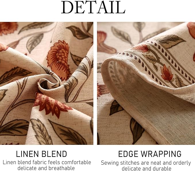 ISAENNE Designer French Small Rectangle Tablecloth,Linen Orange Floral Pattern Indoor Table Cloth,Wrinkle Resistant Decor Table Cloth for Dining Thanksgiving Kitchen Party,55"*71"-Alvarado D