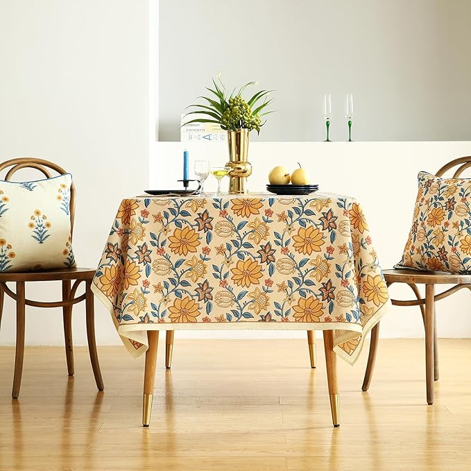 ISAENNE Designer Bohemian Floral Tablecloth Rectangular,Linen Colorful Table Cloth,Wrinkle Resistant Decor Tablecloths for Dining Thanksgiving Kitchen Party Christmas,55"*87"-Estevan B