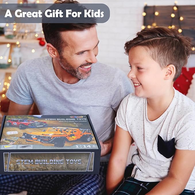 VERTOY STEM Building Car Toys for Kids Boys - Remote & APP Control Block Set, Birthday Gifts for Age 8-12 13+ Year Old, Bigger Orange Model(740+ pcs)