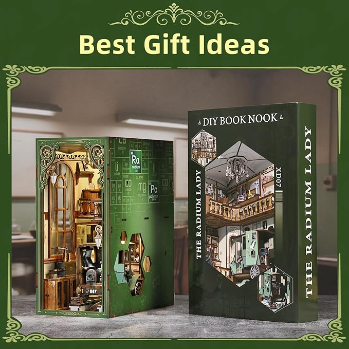 CCCDF Book Nook Kit - 3D Wooden Puzzles for Adults, DIY Scene Miniature Kit, Tiny House Booknook Craft Bookshelf Decor Mini Scale Model, Gifts for Puzzle Lovers (The Radium Lady)
