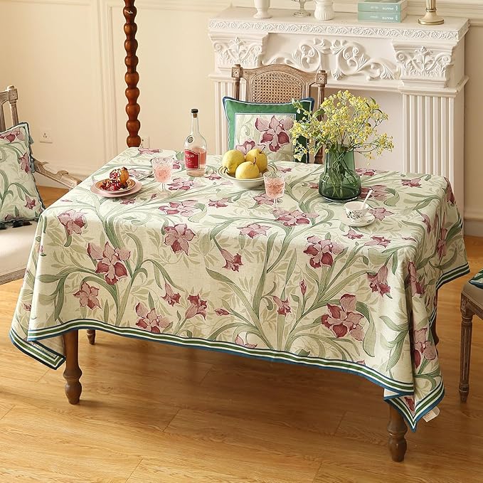 patdrea Designer French Green Tablecloth for Square Table,Elegant Violets Pattern Framhouse Tablecloths,Table Cover Cloth Fall Decor for Kitchen Dining Christmas,Thanksgiving,67"x67"-Tara a