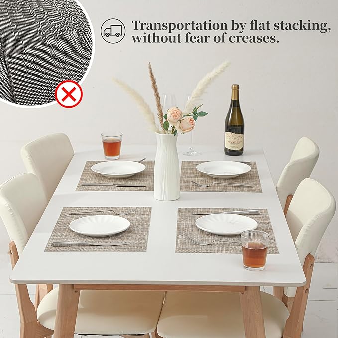 Leetaltree Linen Yellow Placemats Set of 12 - Heat Resistant Non-Slip Place mats for Dining Table, Washable Durable PVC Vinyl Woven Table Mats（Linen Yellow, 12）