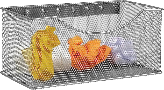 Ybmhome Wire Mesh Magnetic Storage Basket, Trash Caddy, Container, Desk Tray, Office Supply Organizer Silver for Refrigerator/Microwave Oven or Magnetic Surface in Kitchen or Office (2, Large (White))