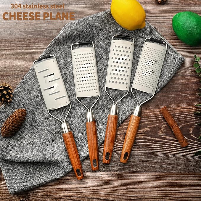 Professional Cheese Grater Stainless Steel,Multi-Purpose Grater With Wood Handle for Cheese, Ginger, Lemon, Garlic, Nutmeg,Fruits,Chocolate & Spices-Wideboard (Round)
