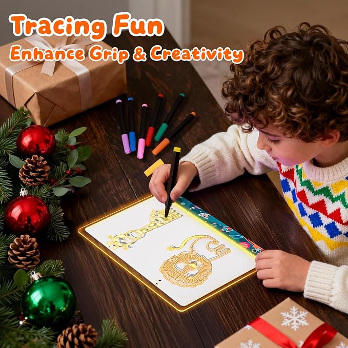 16" LumiBoard LED Drawing Board for Kids - 7 Colors & 10 Modes Rechargeable Acrylic LED Note Board with 7 Markers Cleaning Kit, Sketching & Birthday Gifts for Kids/Girls/Teens（Space）