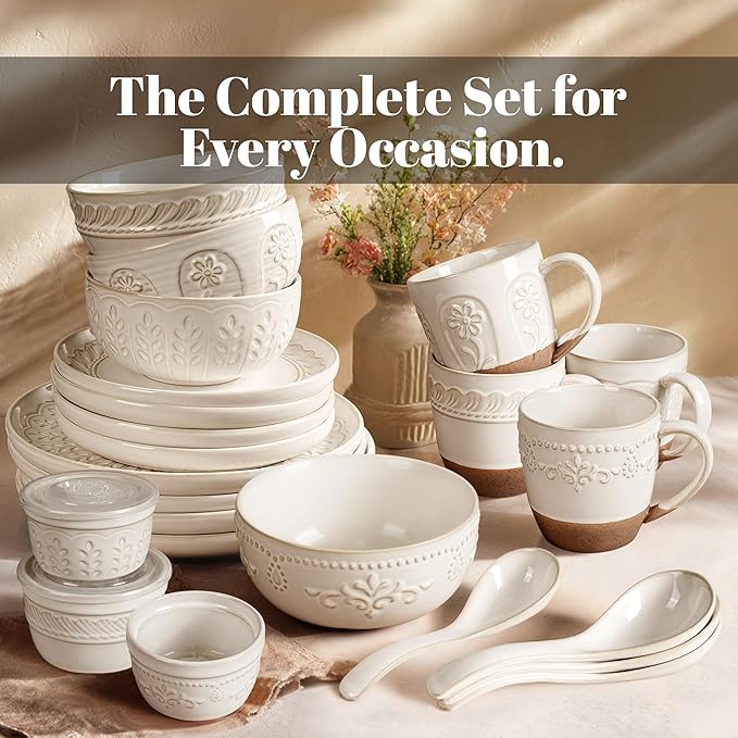 Artena Ramekins Oven Safe, Creme Brulee Ramekins, Embossed White Ceramic Ramiken, Souffle Pudding Custard Cups, Baking Dish, Dipping Bowls, Sauce Cups, Set Of 4 (Damask Floral, 4 oz)