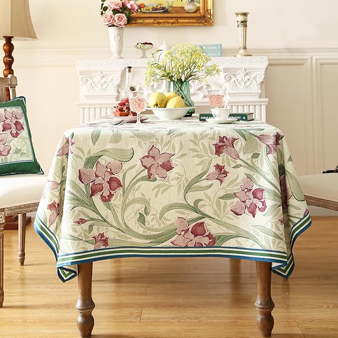 patdrea Designer Green Small Rectangle Tablecloth,Framhouse Vintage French Violets Pattern Tablecloths,Elegant Floral Cover Decor for Kitchen Dining Christmas,Party,Thanksgiving,55"x71"-Tara a