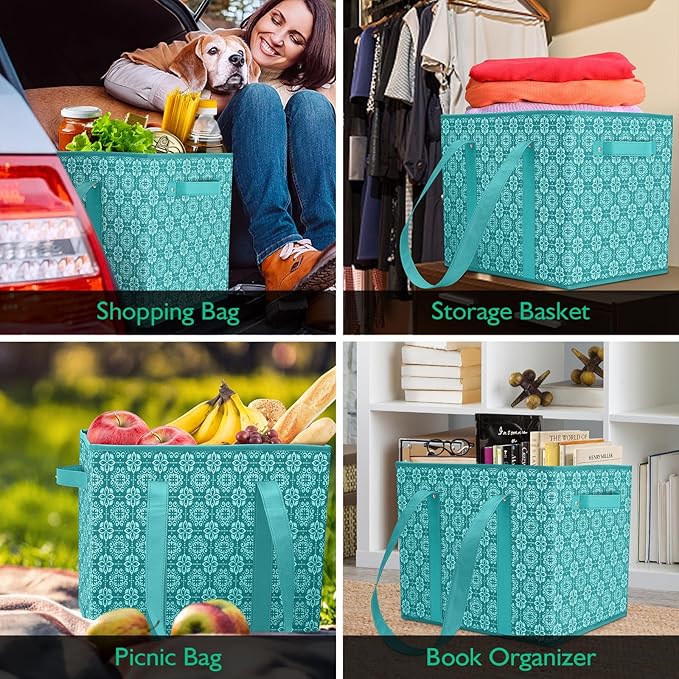 WISELIFE Reusable Grocery Bags 8 Pack,Large Grocery Tote Bag Water Resistant Shopping Bags Foldable Grocery Bag for Clothes,Shoes and Picnic,Green