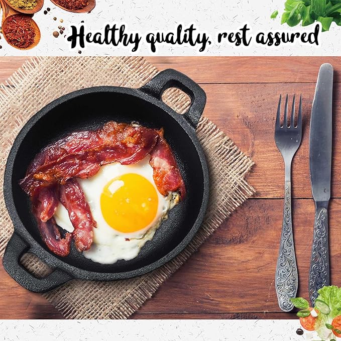 Mini Cast Iron Skillets 5 x 5 x 1.3 Inch Cast Iron Pan Small Ramekin Set Black Casserole Dish Cookware Oven Safe Mini Skillets for Kitchen Indoor Outdoor Picnic (2 Pack)