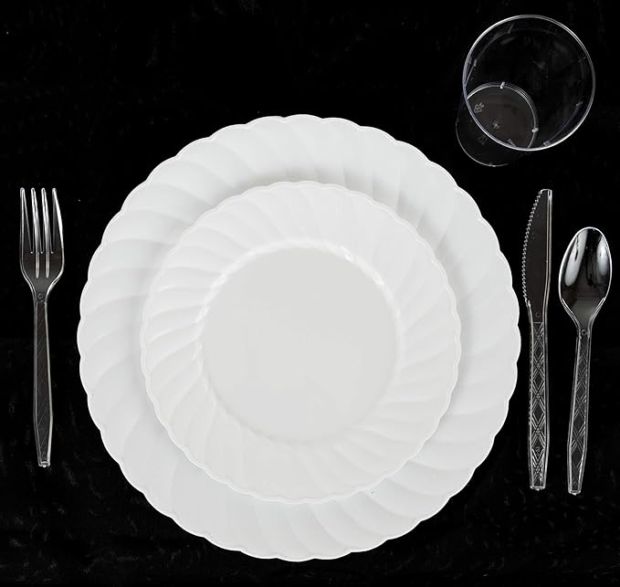 Party Bargains Clear Plastic Cutlery 2160 pcs: 1080 Forks, 720 Spoons, 360 Knives. Argyle Design, Heavy Duty & Solid Disposable Silverware Utensils Combo Pack Set for Weddings, Buffets, Luncheons