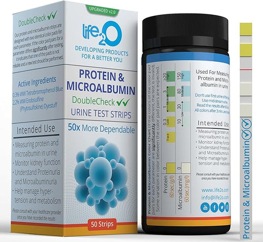 DoubleCheck Protein and Microalbumin Urine Test Strips for Urinalysis (50ct), Check for Preeclampsia, Proteinuria, Microalbuminuria and Kidney Health