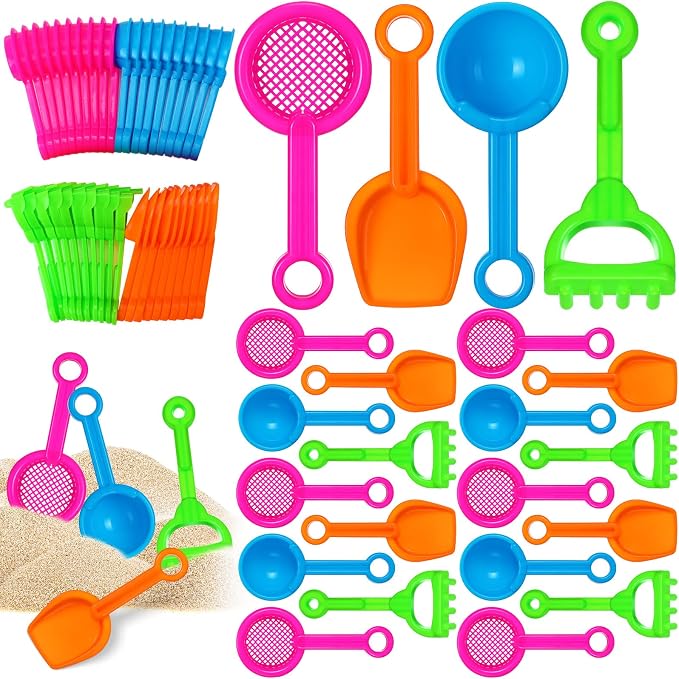40 Pcs 5.5 Inch Mini Beach Sand Shovels Colorful Plastic Rake Sand Shovel Sifter Beach Toys for Teens Boys Girls Party Backyard Garden Shoveling Sand and Snow, 4 Styles