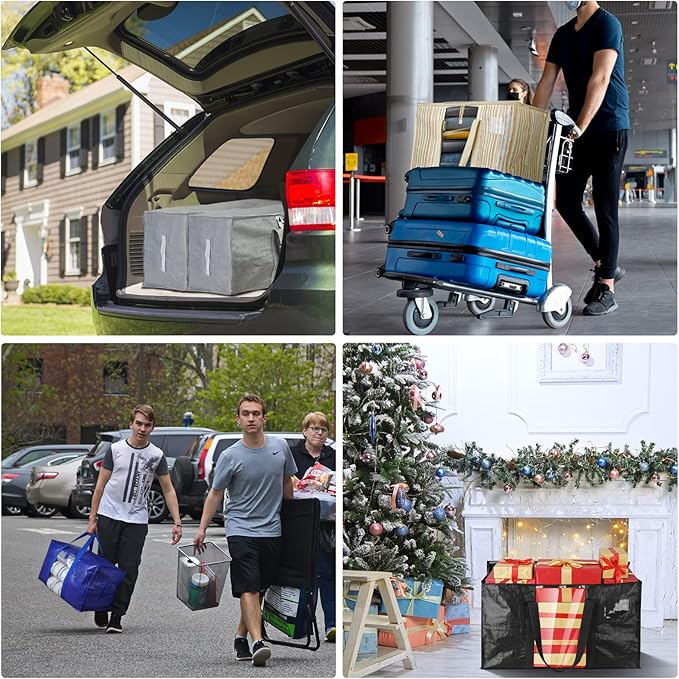 BALEINE 8-Pack Oversized Moving Bags with Reinforced Handles, Heavy-Duty Storage Tote Moving Supplies for Packaging, Camping (Blue w/Window, 8-Pack)