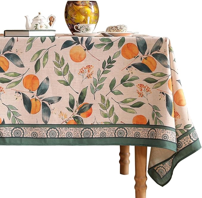 patdrea Designer Vintage Linen Square Table Cloth,Framhouse Linen Oranges and Leaves Pattern Tablecloth,Fall Decor Table Cover for Kitchen Dining Christmas,Thanksgiving,67"x67"-Palladin a