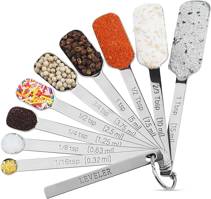 Measuring Cups and Spoons Set 17, 7 Stainless Steel Measuring Cup Set, 9 Spice Long Measuring Spoons with 1 Leveler for Kitchen and Baking, 18/8 Steel Dry Metric Measure Cups &Spoons Set