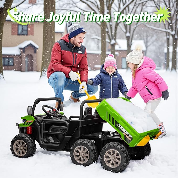 24V Ride on Dump Truck, XL 2 Seater Ride on Cars with Remote Control, 4x200W Powerful Motors, 6-Wheel Suspensions, Electric Dump Bed, Shovel, Kids UTV for Boy Girl