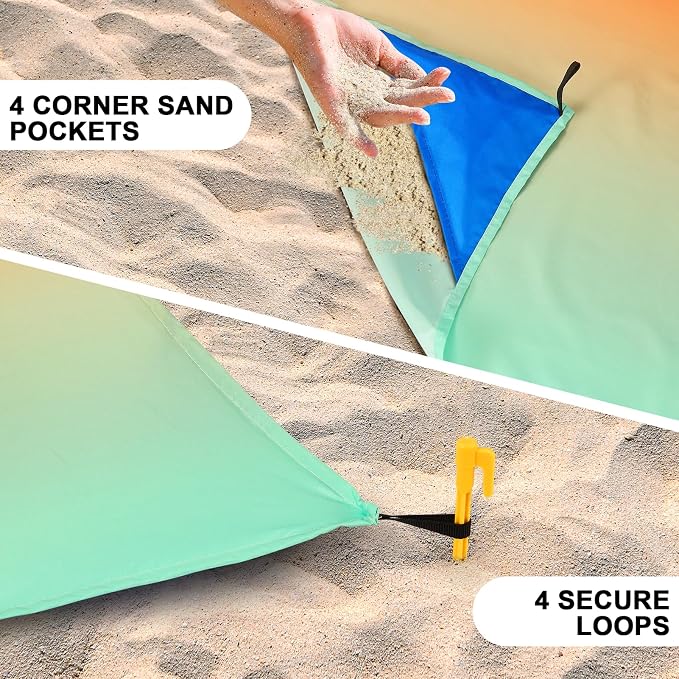 AISPARKY Beach Blanket Waterproof Sandproof Extra Large, Oversized Beach Mat, Quick Drying&Compact&Lightweight, Picnic Blankets Vacation Essentials for Outdoor Beach Camping (79" X 83" (4 Person))