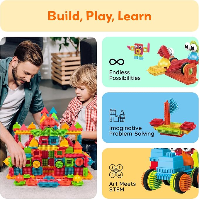 PicassoTiles 240pcs Hedgehog Interlocking Building Shape 3D Blocks, STEAM Educational, Creative, Fun Construction Playset, Sensory Toy Gift for Preschool and Kindergarten Kids, Ages 3 and Up, PTB240