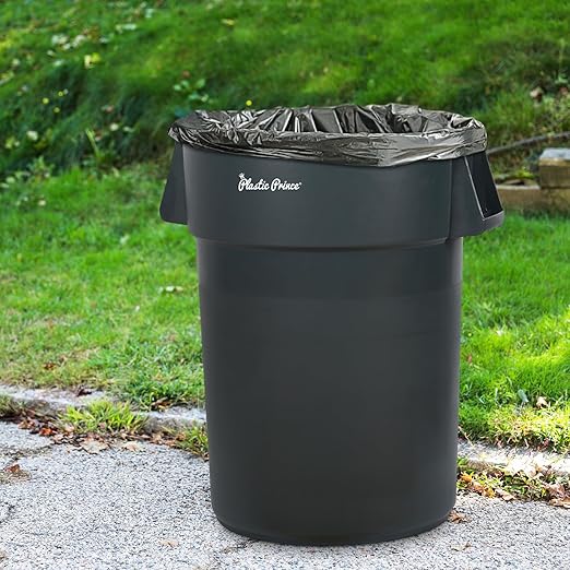 PLASTIC PRINCE 32 Gallon Round Trash Can Container with Lid Gray Plastic Commercial Garbage Bin for Home Garage Restaurants Warehouses