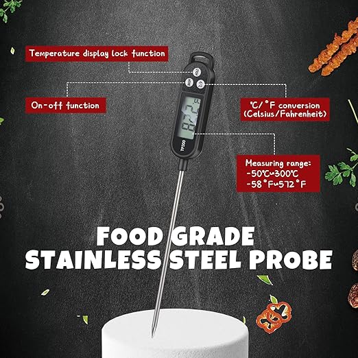 6 Pcs Meat Thermometer Food Thermometer with Probe Water Liquid Instant Read Digital Thermometer Cooking Thermometer Supplies BBQ Kitchen Thermometer for Cooking Milk Yogurt (Black)