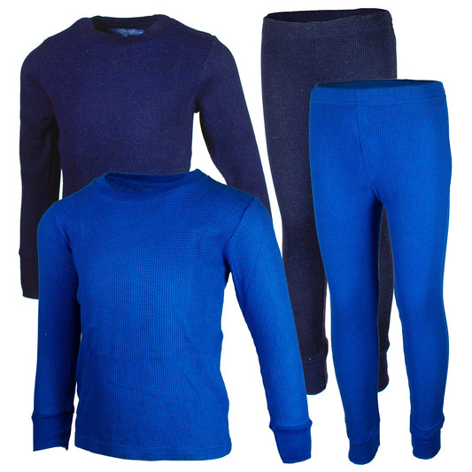BROOKLYN VERTICAL Boys 2-Pack Thermal Waffle Active Base Layer Sets| Long Sleeve Shirt and Pants (Combo C, 12M)