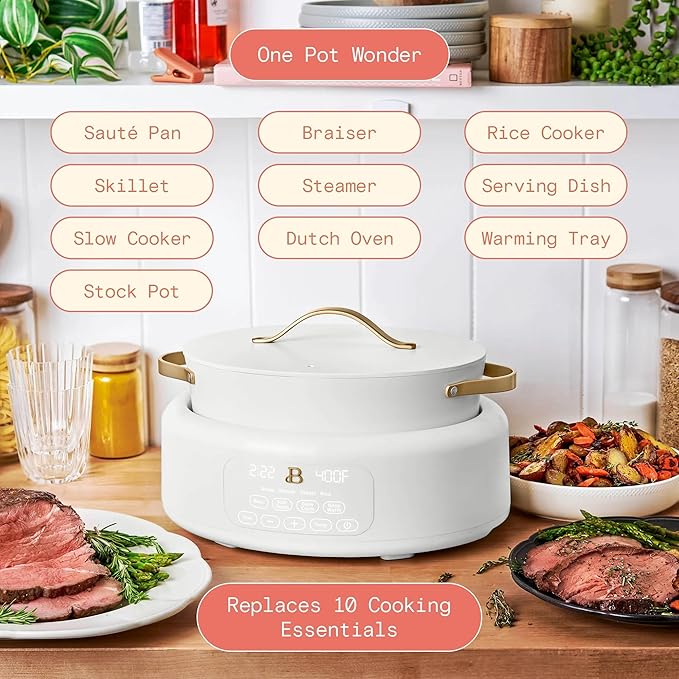 6-Quart 10-in-1 Programmable Multicooker – All-in-One Electric Pressure Cooker, Slow Cooker, Rice Cooker, Steamer & More with Digital Controls, Recipes Included by Drew Barrymore