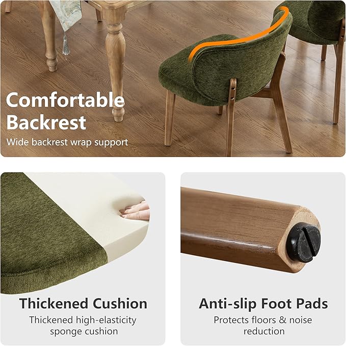 YOUNIKE Olive Green Dining Chairs Set of 6 Mid Century Modern Kitchen Chair with Back Boucle Fabric Upholstered Armless Accent Chair 20" Wide Padded Seat with Wooden Legs for Living Room Bedroom