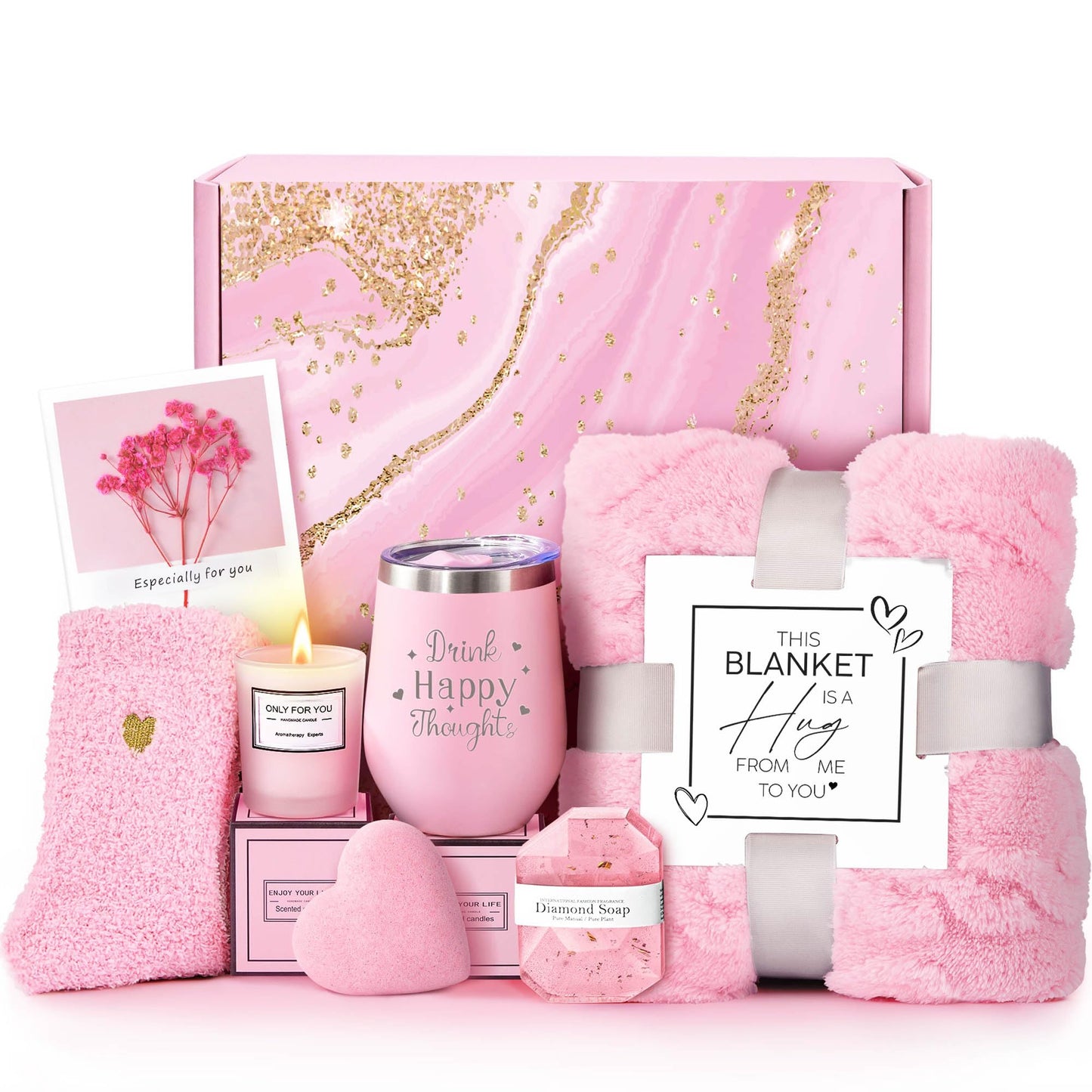 Birthday Gifts for Women, Self Care Get Well Soon Gifts, Luxury Rose Spa Bath Gift Basket - Unique Christmas Valentines Day Mothers Day Gifts for Mom Grandma Daughter Her Wife Girlfriend