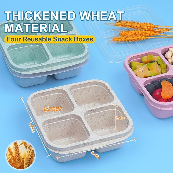 LCHLZZ 20 Pack Snack Containers, 4 Compartments Reusable Bento Snack Box for Meal Prep, BPA Free Lunchable Containers, Divided Food Storage Containers for Work, Picnic, Microwave and Dishwasher Safe