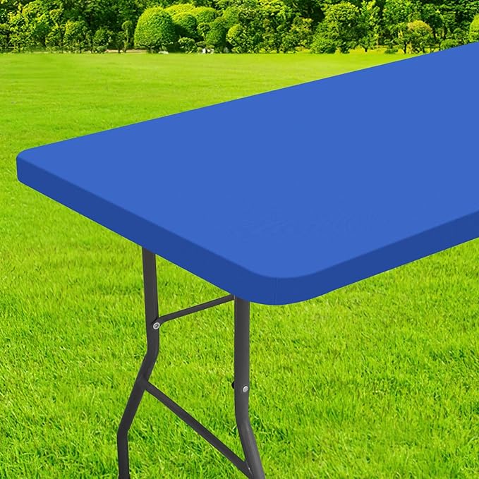 homing Rectangle Table Cloth Cover, Waterproof Polyester Elastic Fitted Tablecloth, Fits for 4 Foot Folding Tables, Washable Table Protector for Picnic, Camping, Outdoor (Blue, 24" x 48")