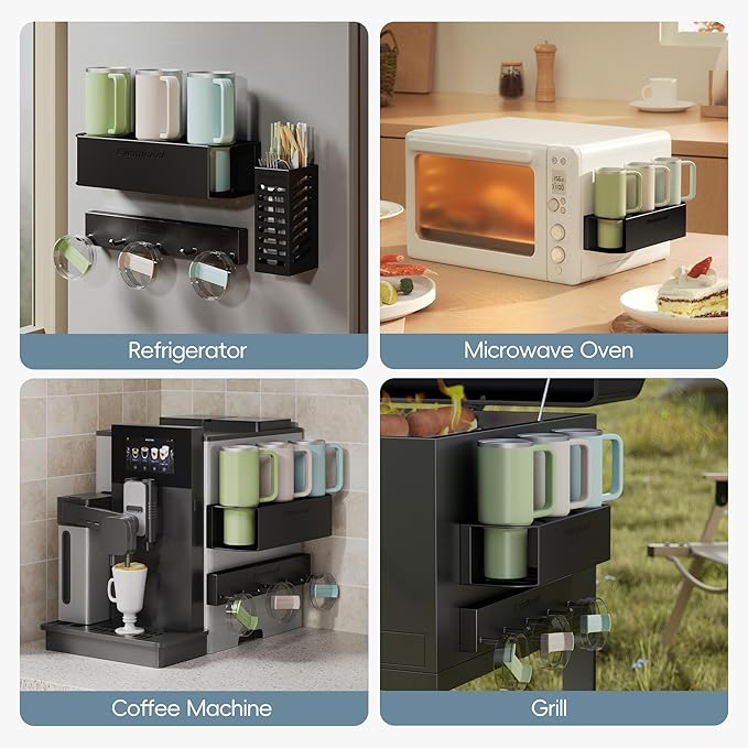Magnetic Cup Holder for Fridge for 20/30/40 oz Stanley Tumblers Water Bottle Organizers 2 Pack with Straw Accessories Kitchen Storage (6 Cups)