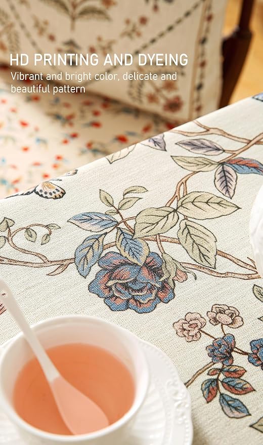 ISAENNE Designer French Light Beige Small Square Tablecloth,Linen Florals and Birds Pattern Table Cloth,Anti-Wrinkle Decorative Tablecloths for Dining Thanksgiving Kitchen,55"*55"-Cornucopia