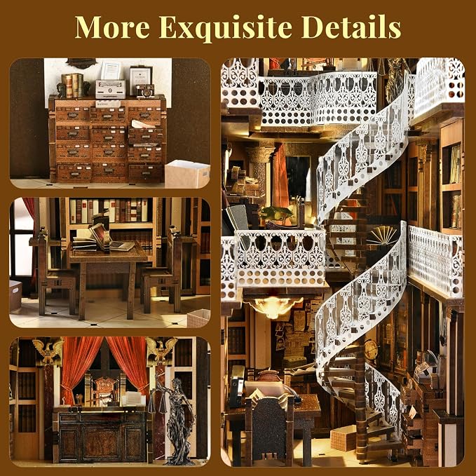 CCCDF DIY Book Nook Kit for Adults and Teens, Miniature Dollhouse Booknook Kit, 3D Wooden Puzzle Booknook Bookshelf Bookcase Model Build Kit Decor Alley with LED Light (Law Library)
