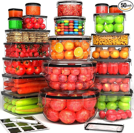 44 Pcs Food Storage Containers with Lids Airtight- (22 Stackable Boxes-22 Lids) Plastic Meal Prep Container for Pantry Kitchen Organization, Microwave, Dishwasher, Freezer Safe -100% Leak Proof