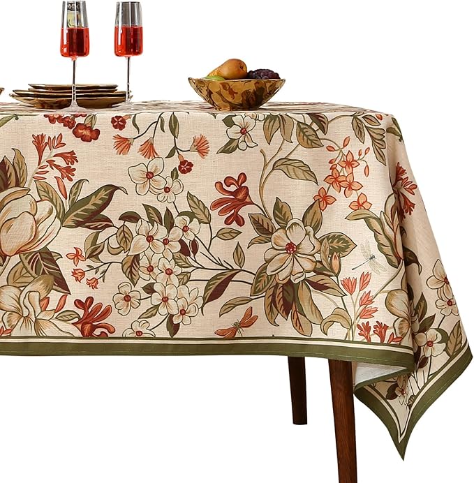 ISAENNE Designer Bohemian Linen Small Rectangular Tablecloth,Colorful Floral Pattern Table Cloth,Wrinkle Resistant Decorative Tablecloths for Dining Thanksgiving Kitchen Party,55"*71"-Grace A