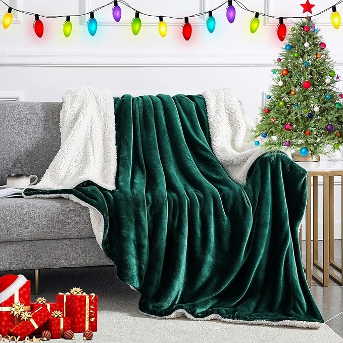 IR Imperial Rooms Emerald Green Sherpa Fleece Throw Blanket for Bed - Wholesale Bulk Pack of 16 Sherpa Blankets - Soft Fluffy Throw Blankets for Hotels, Guest Bedroom, 50x60 Inches