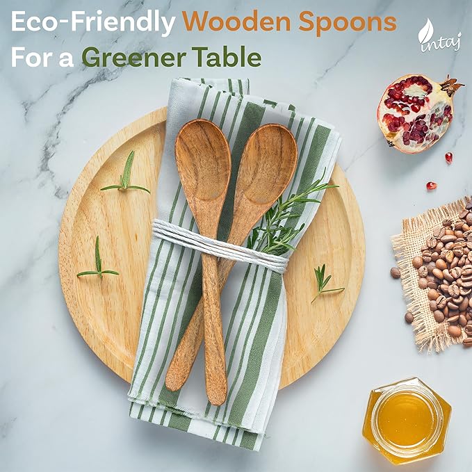 INTAJ 6 PCS Small Wooden Spoons, 6 Inch Honey Spoons for Tea, Hardwood Wooden Honey Teaspoon for Coffee, Little Tiny Wood Spoon, Bamboo Table Spoon for stirring, Wooden Spoons for Utensils Set